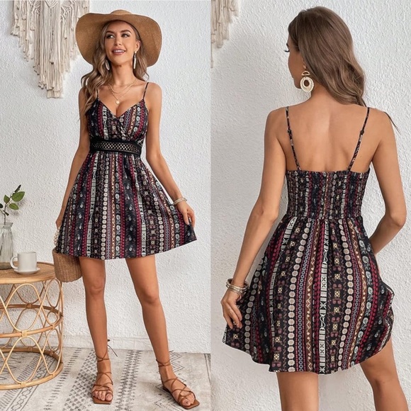 Spaghetti Strap Boho Short Dress - Picture 2 of 10